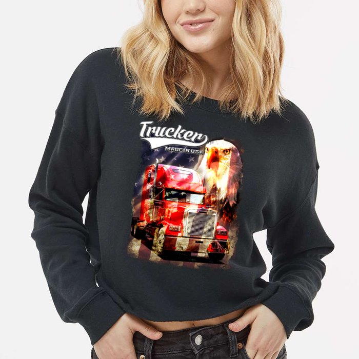 Support Trucker Made In USA Eagle Flag Cropped Pullover Crew