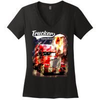 Support Trucker Made In USA Eagle Flag Women's V-Neck T-Shirt