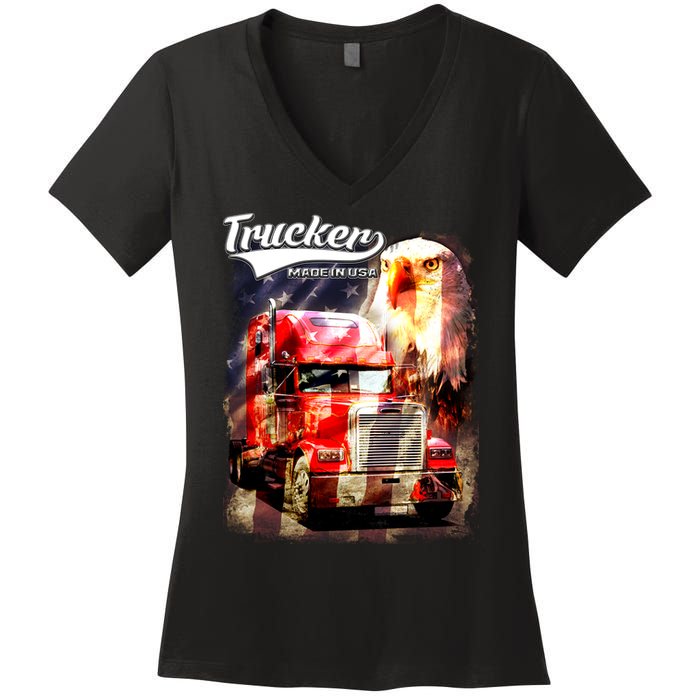 Support Trucker Made In USA Eagle Flag Women's V-Neck T-Shirt