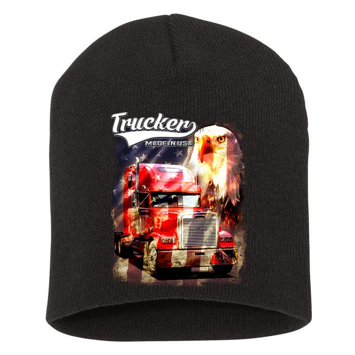 Support Trucker Made In USA Eagle Flag Short Acrylic Beanie
