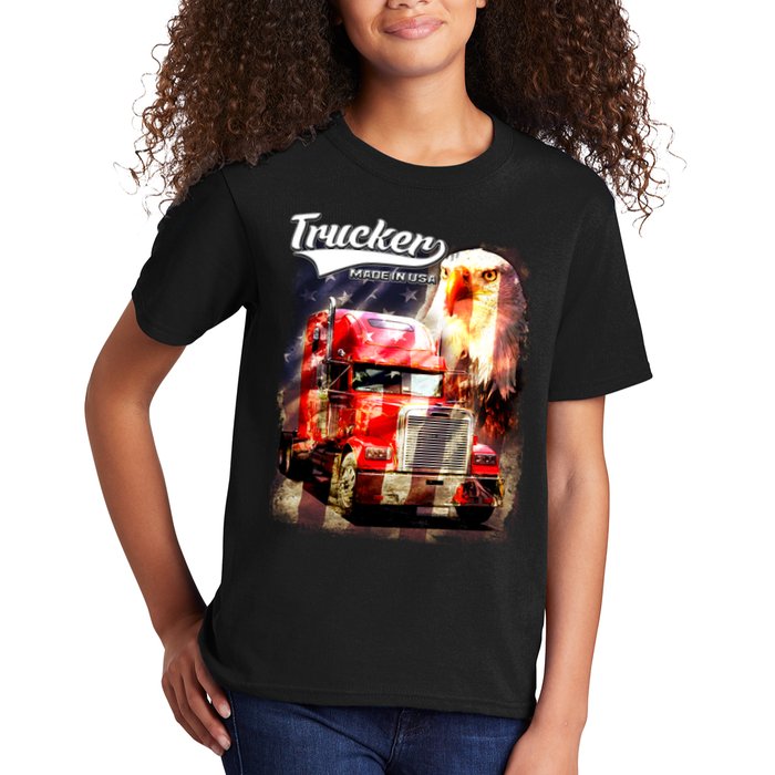Support Trucker Made In USA Eagle Flag Kids T-Shirt