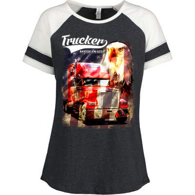 Support Trucker Made In USA Eagle Flag Enza Ladies Jersey Colorblock Tee