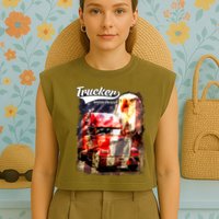 Support Trucker Made In USA Eagle Flag Garment-Dyed Women's Muscle Tee