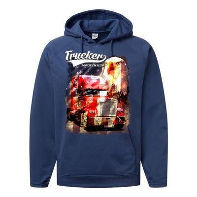 Support Trucker Made In USA Eagle Flag Performance Fleece Hoodie