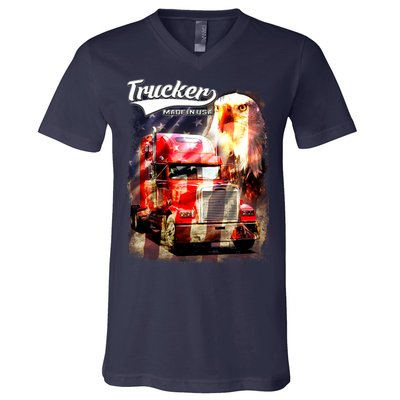 Support Trucker Made In USA Eagle Flag V-Neck T-Shirt