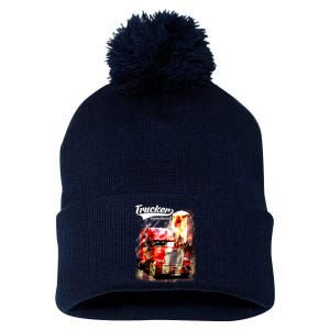 Support Trucker Made In USA Eagle Flag Pom Pom 12in Knit Beanie