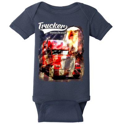 Support Trucker Made In USA Eagle Flag Baby Bodysuit