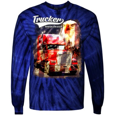 Support Trucker Made In USA Eagle Flag Tie-Dye Long Sleeve Shirt