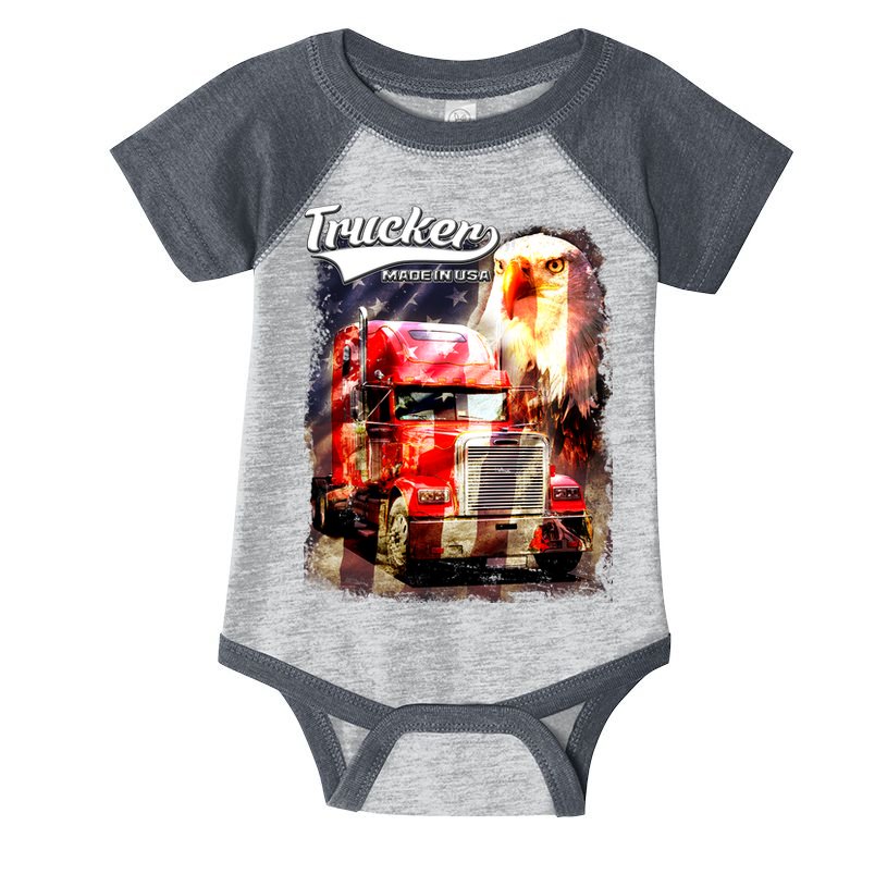 Support Trucker Made In USA Eagle Flag Infant Baby Jersey Bodysuit