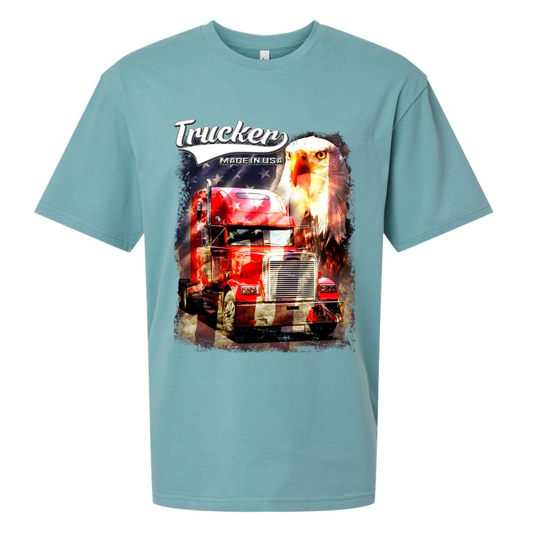 Support Trucker Made In USA Eagle Flag Sueded Cloud Jersey T-Shirt