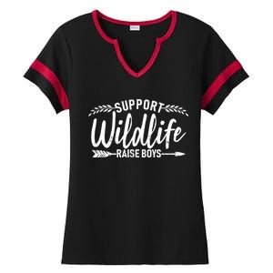 Support Wildlife Raise Boy Parents Ladies Halftime Notch Neck Tee