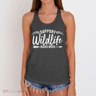 Support Wildlife Raise Boy Parents Women's Knotted Racerback Tank