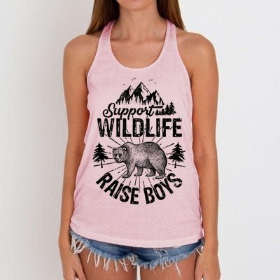 Support Wildlife Raise Boys Women's Knotted Racerback Tank