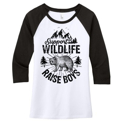 Support Wildlife Raise Boys Women's Tri-Blend 3/4-Sleeve Raglan Shirt