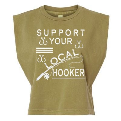 Support Your Local Hooker Funny Fishing Garment-Dyed Women's Muscle Tee