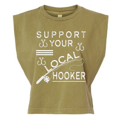 Support Your Local Hooker Funny Fishing Garment-Dyed Women's Muscle Tee