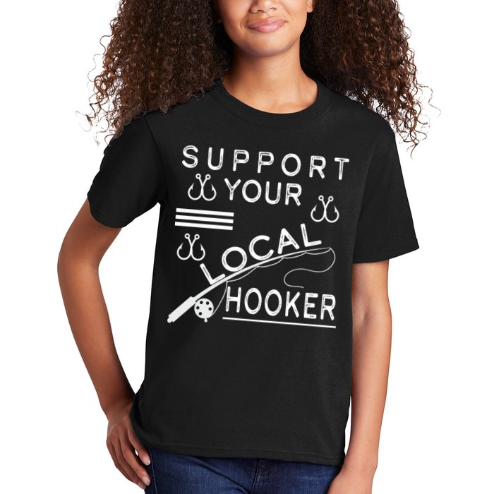 Support Your Local Hooker Funny Fishing Kids T-Shirt