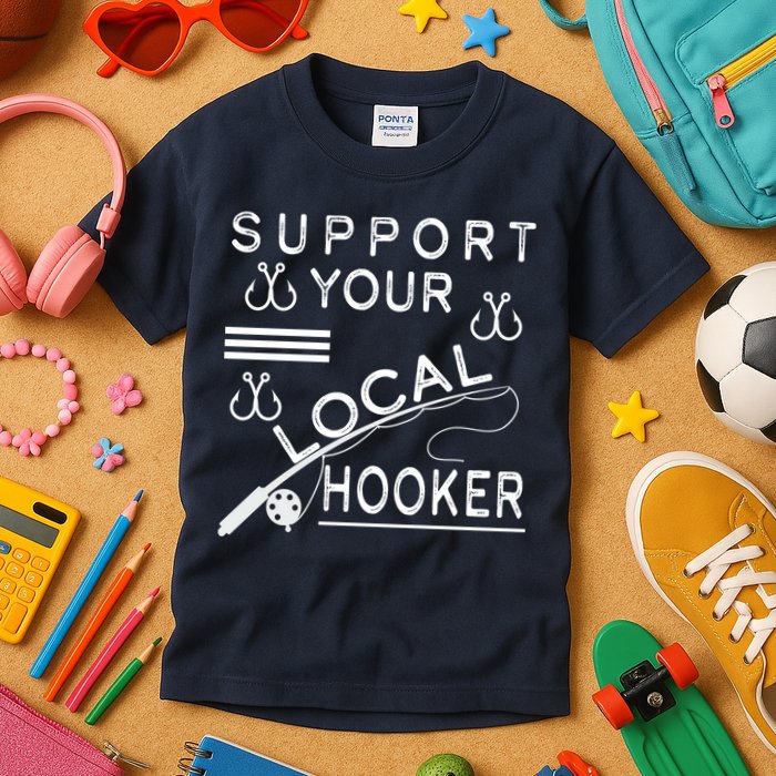 Support Your Local Hooker Funny Fishing Kids T-Shirt