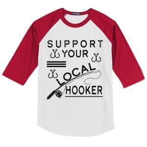 Support Your Local Hooker Funny Fishing Kids Colorblock Raglan Jersey