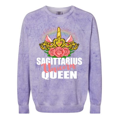 Sagittarius Unicorn Queen Zodiac Sign With Crown Gift Colorblast Crewneck Sweatshirt