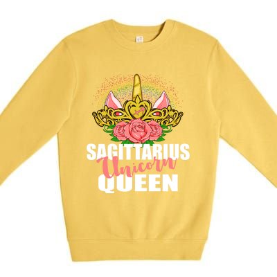 Sagittarius Unicorn Queen Zodiac Sign With Crown Gift Premium Crewneck Sweatshirt