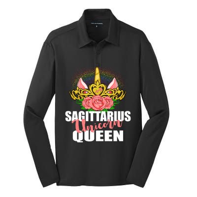 Sagittarius Unicorn Queen Zodiac Sign With Crown Gift Silk Touch Performance Long Sleeve Polo