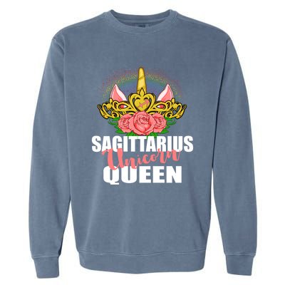 Sagittarius Unicorn Queen Zodiac Sign With Crown Gift Garment-Dyed Sweatshirt