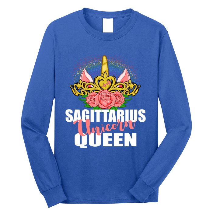 Sagittarius Unicorn Queen Zodiac Sign With Crown Gift Long Sleeve Shirt