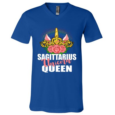 Sagittarius Unicorn Queen Zodiac Sign With Crown Gift V-Neck T-Shirt