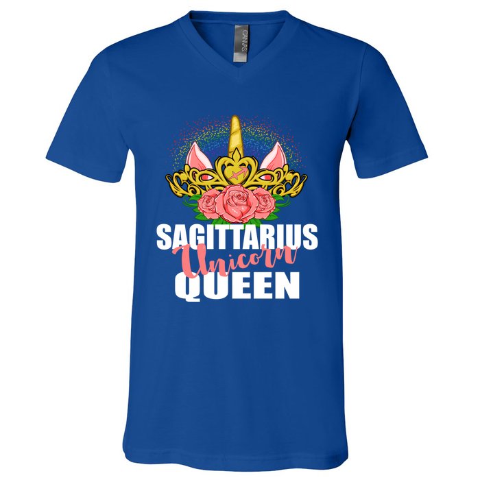 Sagittarius Unicorn Queen Zodiac Sign With Crown Gift V-Neck T-Shirt