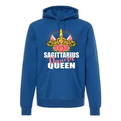 Sagittarius Unicorn Queen Zodiac Sign With Crown Gift Premium Hoodie