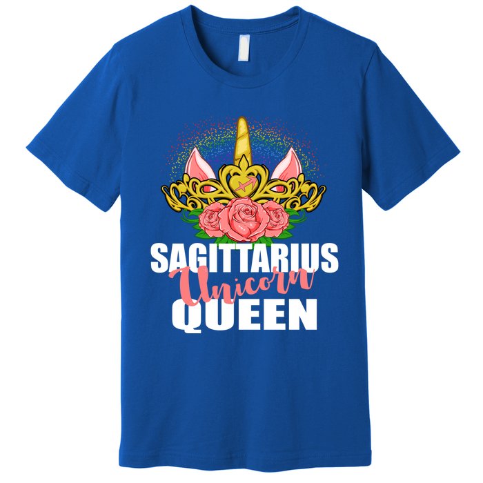 Sagittarius Unicorn Queen Zodiac Sign With Crown Gift Premium T-Shirt