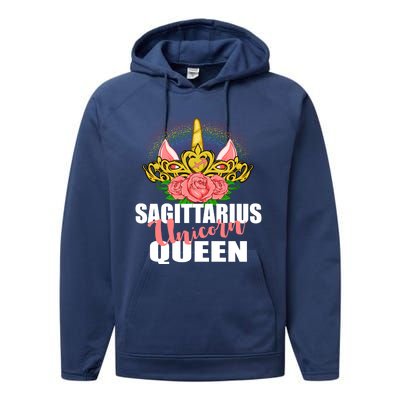 Sagittarius Unicorn Queen Zodiac Sign With Crown Gift Performance Fleece Hoodie