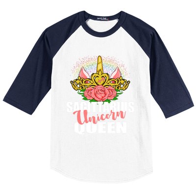 Sagittarius Unicorn Queen Zodiac Sign With Crown Gift Baseball Sleeve Shirt