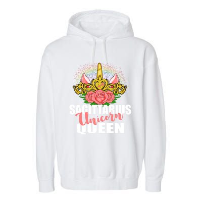 Sagittarius Unicorn Queen Zodiac Sign With Crown Gift Garment-Dyed Fleece Hoodie