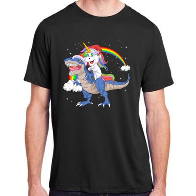 Santa Unicorn Riding Dinosaur Adult ChromaSoft Performance T-Shirt