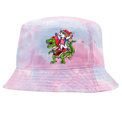 Santa Unicorn Riding Christmas Dinosaur Meaningful Gift Tie-Dyed Bucket Hat