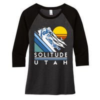 Solitude Utah Retro Ski Women's Tri-Blend 3/4-Sleeve Raglan Shirt