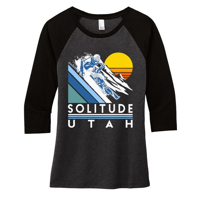 Solitude Utah Retro Ski Women's Tri-Blend 3/4-Sleeve Raglan Shirt