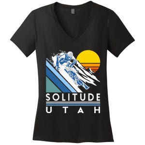 Solitude Utah Retro Ski Women's V-Neck T-Shirt