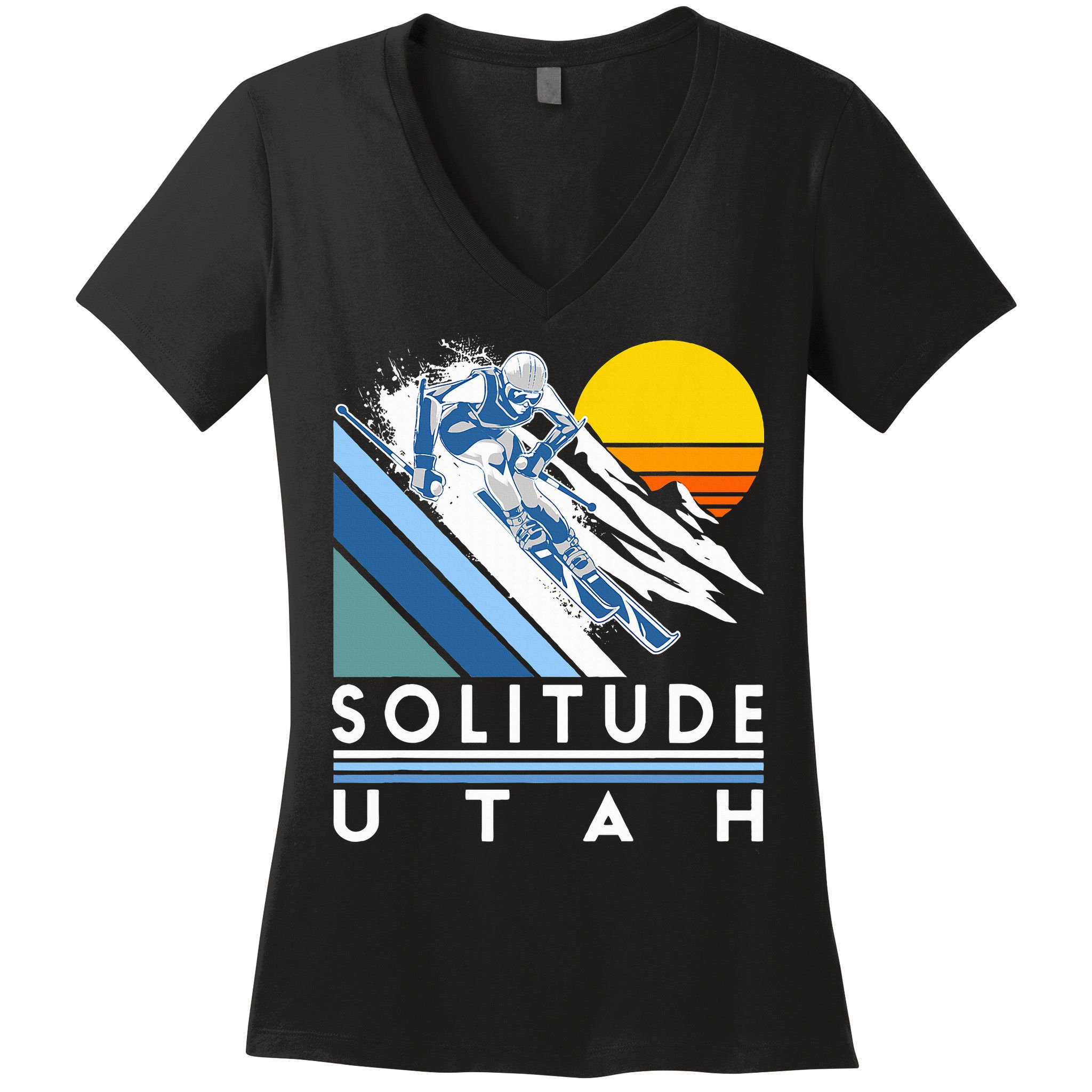 Solitude Utah Retro Ski Women's V-Neck T-Shirt