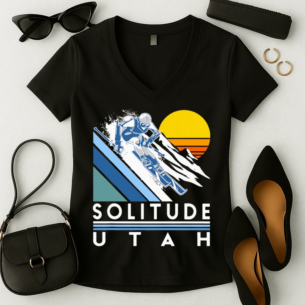 Solitude Utah Retro Ski Women's V-Neck T-Shirt