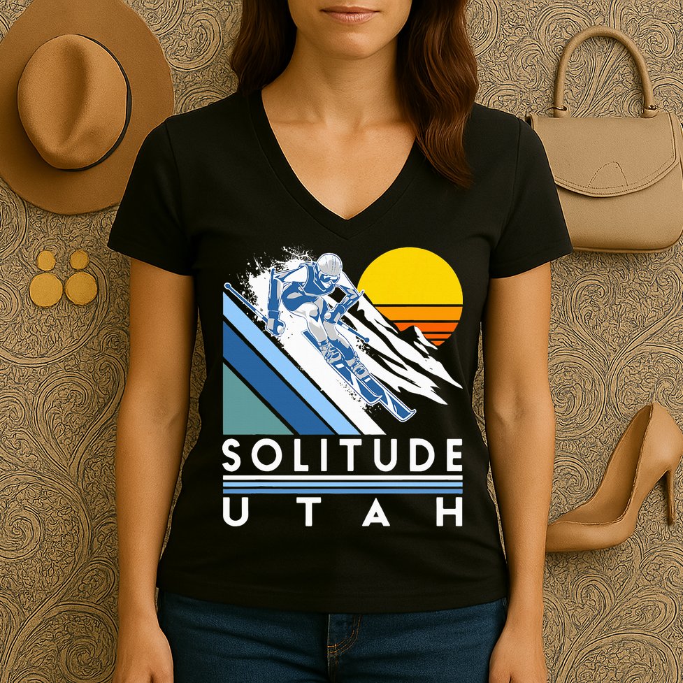 Solitude Utah Retro Ski Women's V-Neck T-Shirt