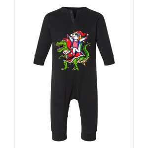 Santa Unicorn Riding Christmas Dinosaur Gift Infant Fleece One Piece