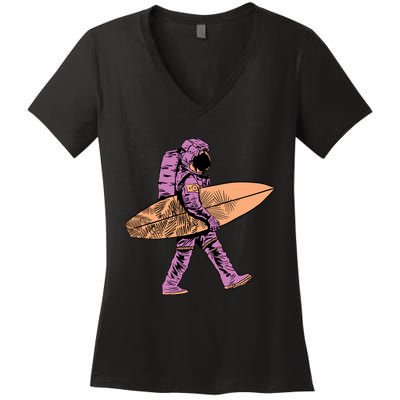 Surfer Astronaut Women's V-Neck T-Shirt