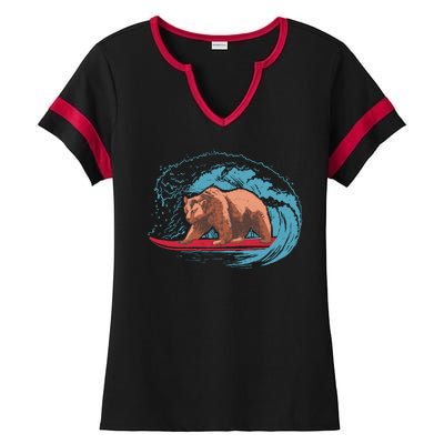 Surfing Bear Ladies Halftime Notch Neck Tee