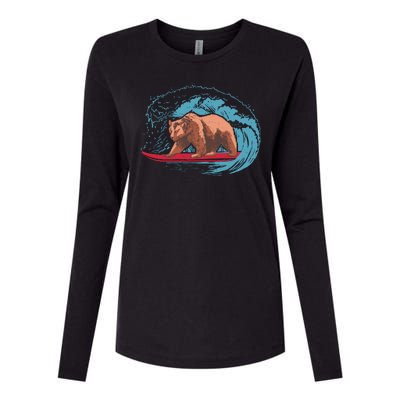 Surfing Bear Womens Cotton Relaxed Long Sleeve T-Shirt