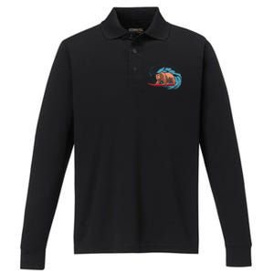 Surfing Bear Performance Long Sleeve Polo