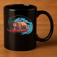 Surfing Bear 11oz C Handle Ceramic Mug