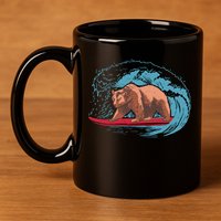 Surfing Bear 11oz C Handle Ceramic Mug